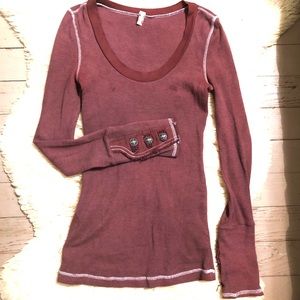 Free People moto cuff thermal top shirt, custom dyed sz S